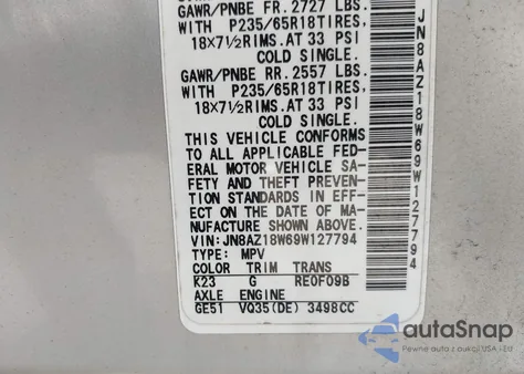 2009 Nissan Murano S from USA, damaged, VIN JN8AZ18W69W127794